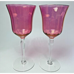 Vtg West Virginia Glass Specialty Cranberry Lustre Optic Bowl Wine Water Goblets